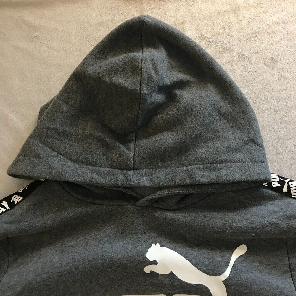 Puma Boys Youth Large 14-16 Hoodie Sweatshirt Gray Fleece Spellout Cat Logo - Picture 6 of 7